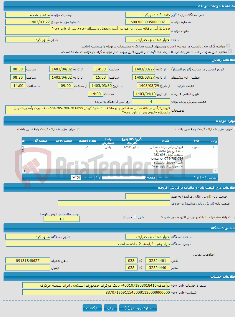 تصویر کوچک آگهی فروش5رأس بزغاله سانن به صورت رأسی-تحویل دانشگاه -خروج پس از واریز وجه*
