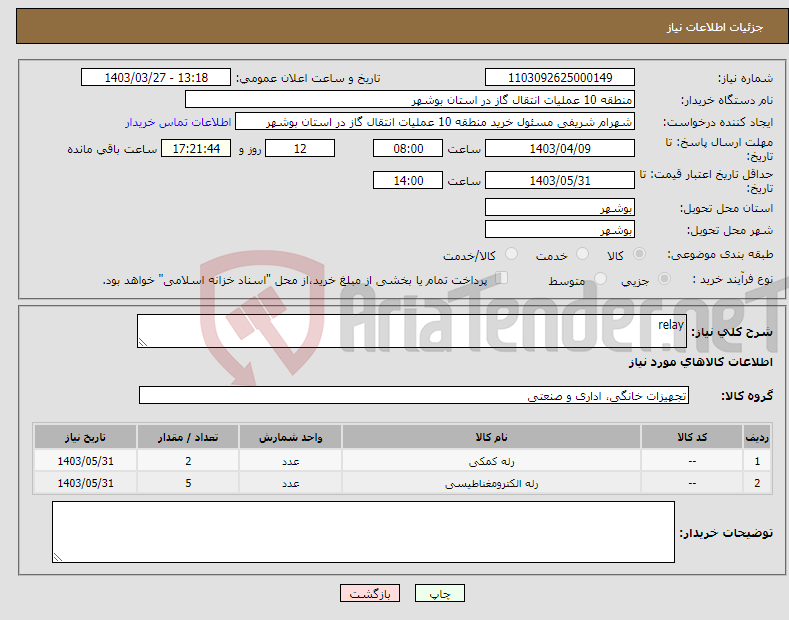 تصویر کوچک آگهی نیاز انتخاب تامین کننده-relay