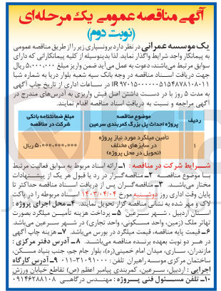 تصویر کوچک آگهی تامین میلگرد مورد نیاز پروژه در سایزهای مختلف