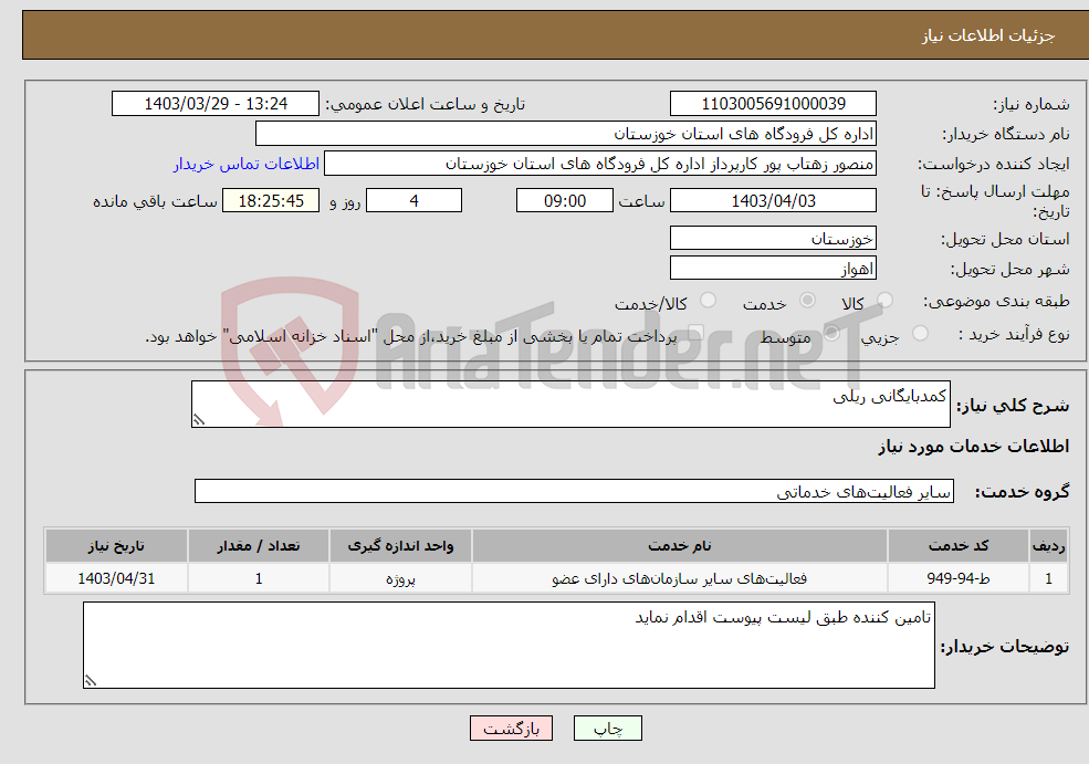 تصویر کوچک آگهی نیاز انتخاب تامین کننده-کمدبایگانی ریلی