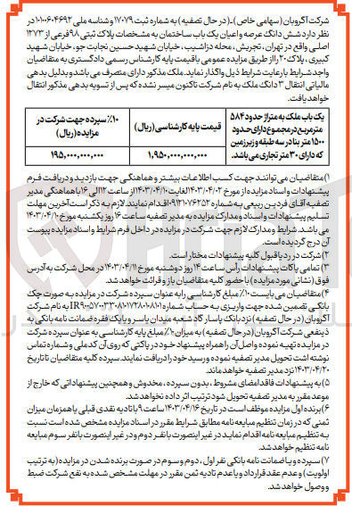 تصویر کوچک آگهی فروش شش دانگ عرصه و اعیان یک باب ساختمان به مشخصات پلاک ثبتی ۹۸۰ فرعی از ۱۳۷۳ اصلی