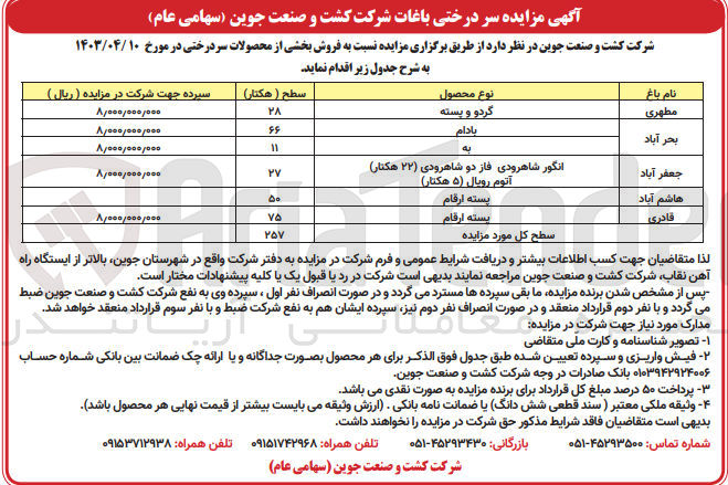 تصویر کوچک آگهی  فروش بخشی از محصولات سر درختی