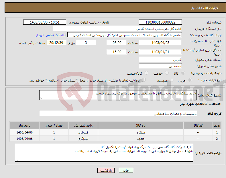 تصویر کوچک آگهی نیاز انتخاب تامین کننده-خرید میلگرد و خاموت مطابق با مشخصات موجود در برگ پیشنهاد قیمت