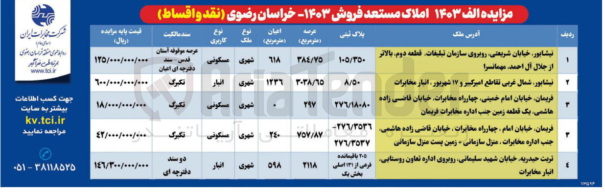 تصویر کوچک آگهی فروش املاک در 4 ردیف با کاربری مسکونی -انبار 