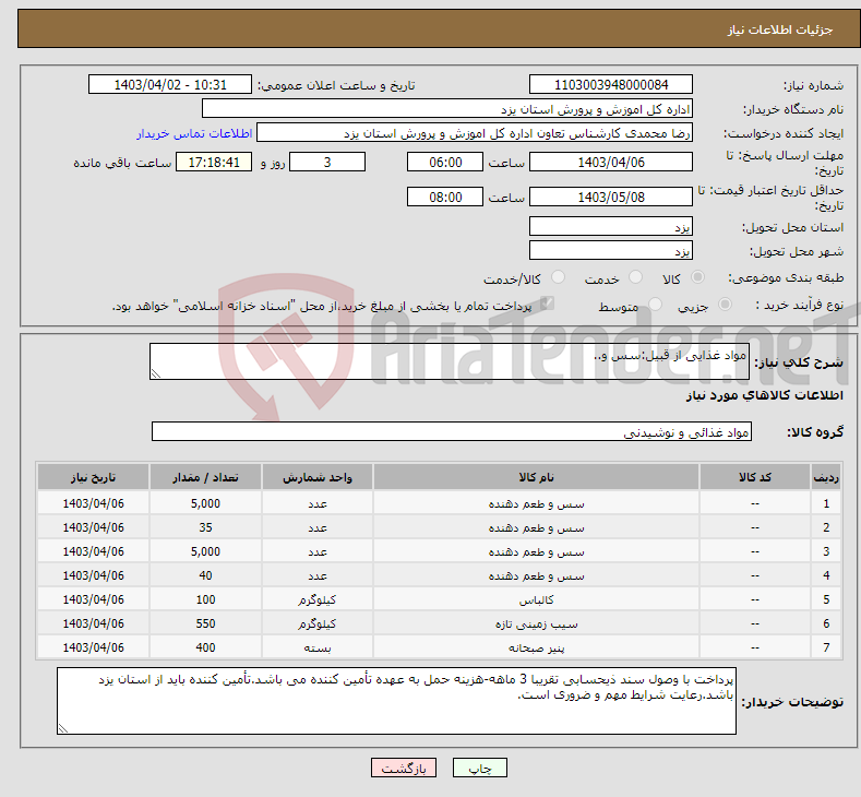 تصویر کوچک آگهی نیاز انتخاب تامین کننده-مواد غذایی از قبیل:سس و..