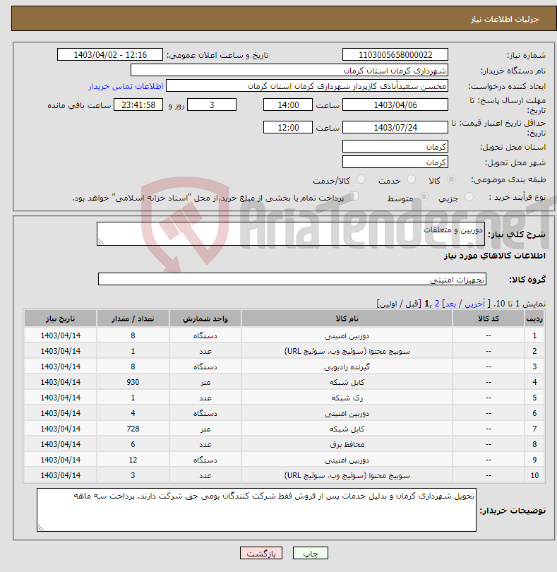 تصویر کوچک آگهی نیاز انتخاب تامین کننده-دوربین و متعلقات