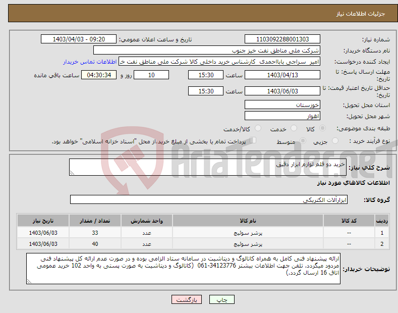 تصویر کوچک آگهی نیاز انتخاب تامین کننده-خرید دو قلم لوازم ابزار دقیق 