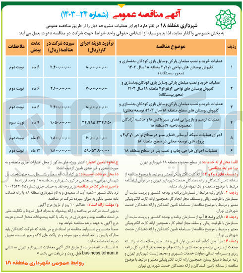 تصویر کوچک آگهی عملیات ترمیم و بازپیرایی فضای سبز باکسها و حاشیه آزادگان (محدوده ناحیه ۷) منطقه ۱۸