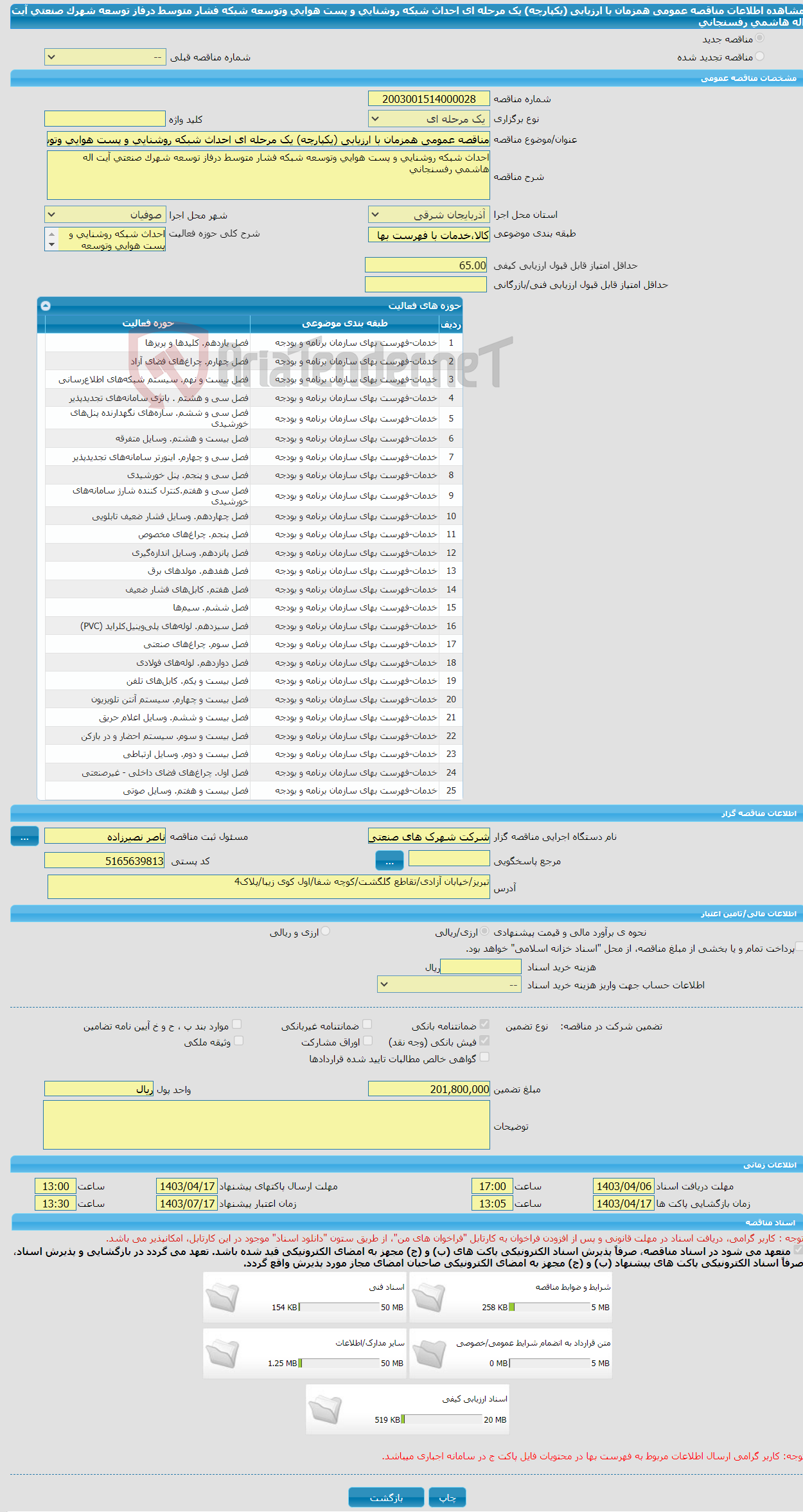 تصویر کوچک آگهی مناقصه عمومی همزمان با ارزیابی (یکپارچه) یک مرحله ای احداث شبکه روشنایی و پست هوایی وتوسعه شبکه فشار متوسط درفاز توسعه شهرک صنعتی آیت اله هاشمی رفسنجانی