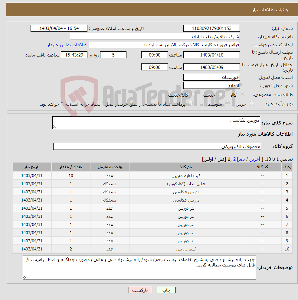 تصویر کوچک آگهی نیاز انتخاب تامین کننده-دوربین عکاسی