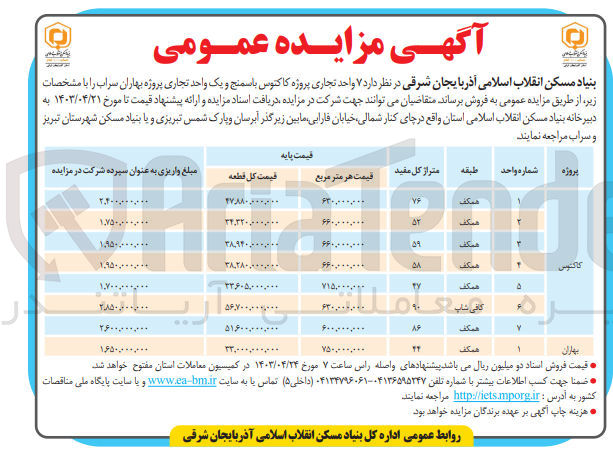 تصویر کوچک آگهی فروش 7 واحد باکاربری تجاری پروژه کاکتوس باسمنج و یک واحد تجاری پروژه بهاران سراب