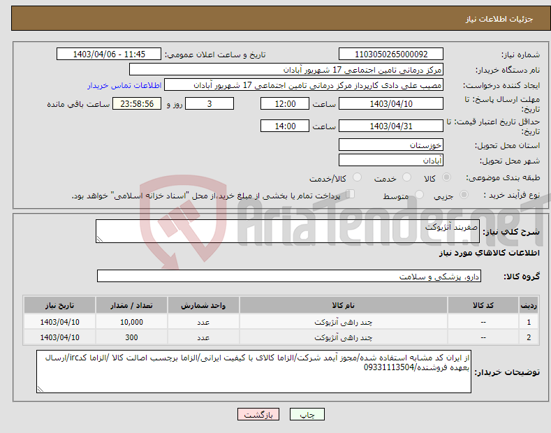 تصویر کوچک آگهی نیاز انتخاب تامین کننده-صفربند آنژیوکت
