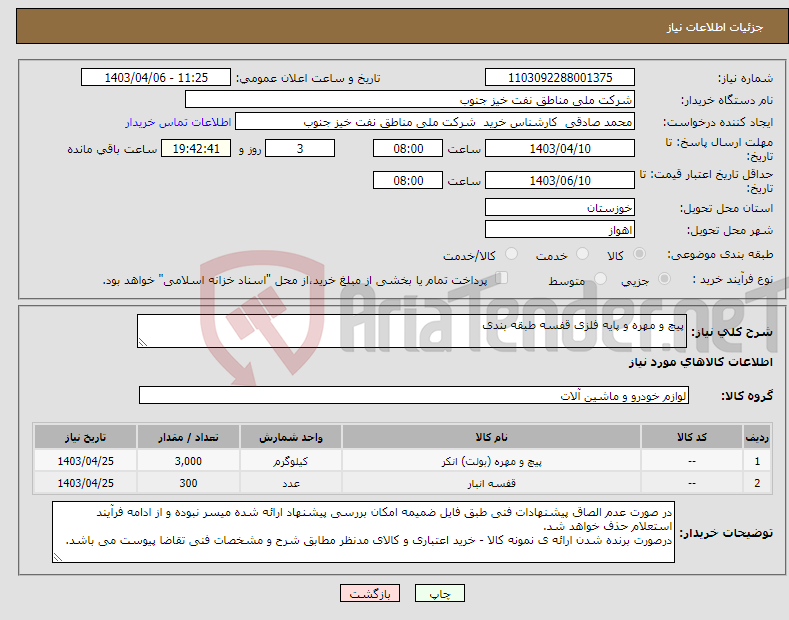تصویر کوچک آگهی نیاز انتخاب تامین کننده-پیچ و مهره و پایه فلزی قفسه طبقه بندی