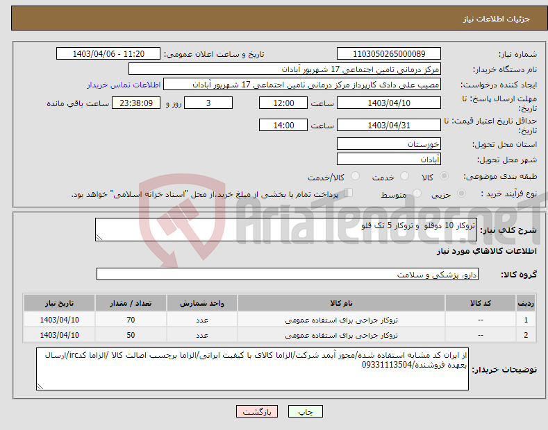 تصویر کوچک آگهی نیاز انتخاب تامین کننده-تروکار 10 دوقلو و تروکار 5 تک قلو