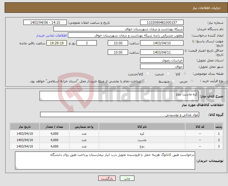 تصویر کوچک آگهی نیاز انتخاب تامین کننده-کره ماست دوغ