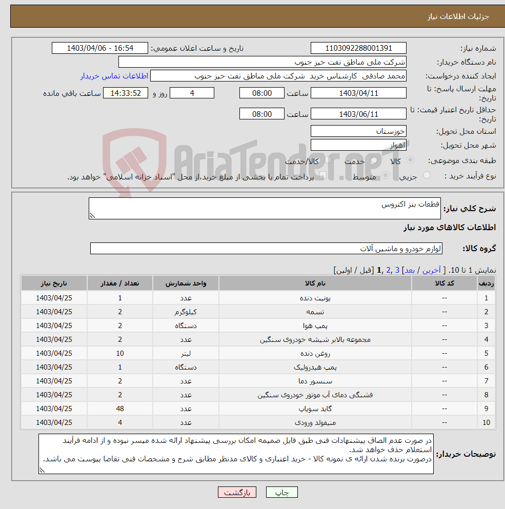 تصویر کوچک آگهی نیاز انتخاب تامین کننده-قطعات بنز اکتروس