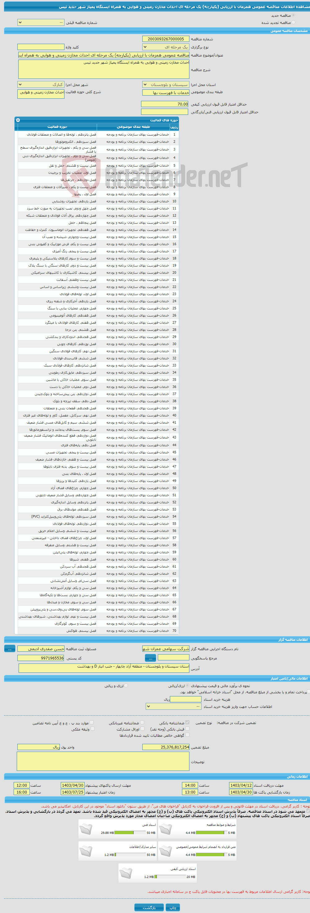 تصویر کوچک آگهی مناقصه عمومی همزمان با ارزیابی (یکپارچه) یک مرحله ای احداث مخازن زمینی و هوایی به همراه ایستگاه پمپاژ شهر جدید تیس