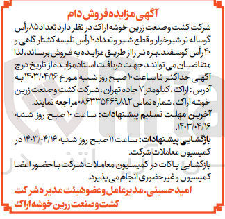 تصویر کوچک آگهی فروش  تعداد ۸۵ رأس گوساله نر شیرخوار و قطع شیر و تعداد ۱۰ رأس تلیسه کشتار گاهی و ۴۰ رأس گوسفند بره نر
