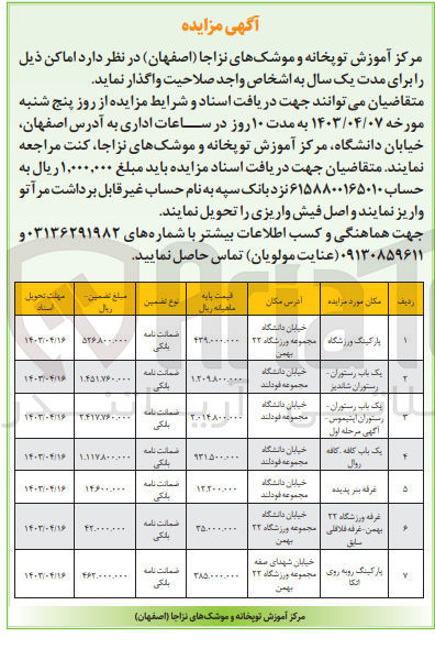 تصویر کوچک آگهی اجاره اماکن در 7 ردیف 