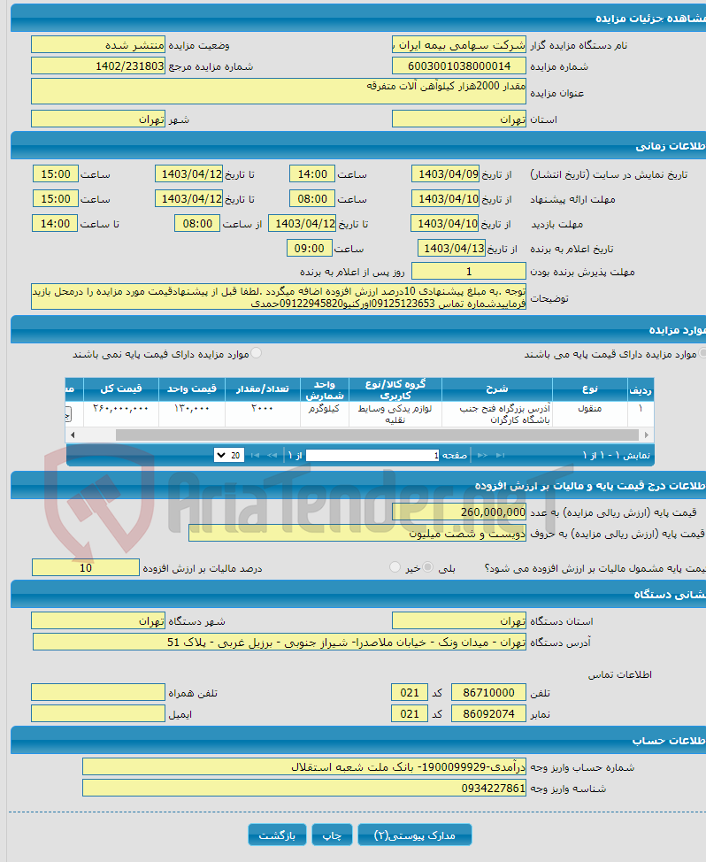 تصویر کوچک آگهی مقدار 2000هزار کیلوآهن آلات متفرقه