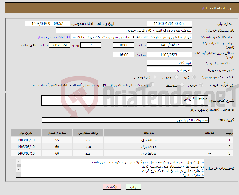 تصویر کوچک آگهی نیاز انتخاب تامین کننده-محافظ الکتریکی 