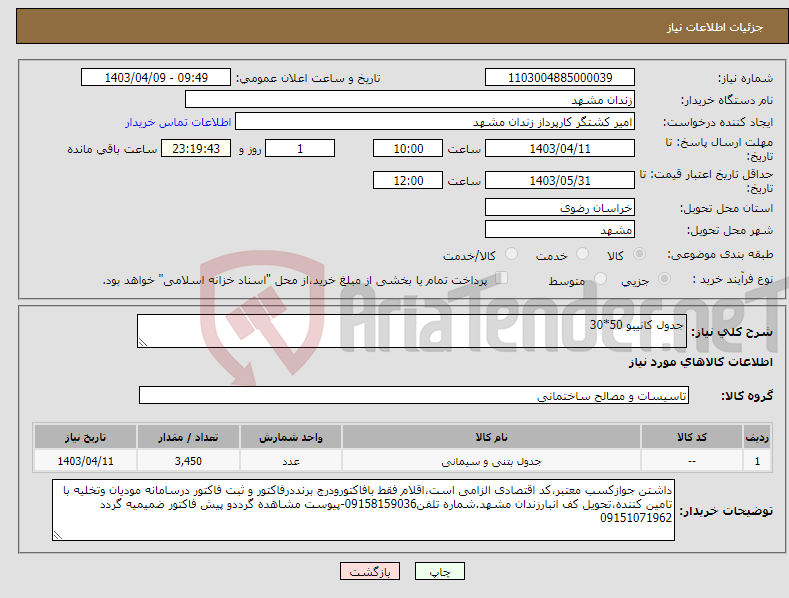 تصویر کوچک آگهی نیاز انتخاب تامین کننده-جدول کانیبو 50*30