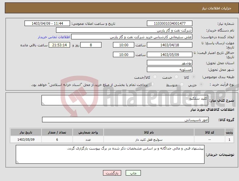 تصویر کوچک آگهی نیاز انتخاب تامین کننده-کلید سلکتور