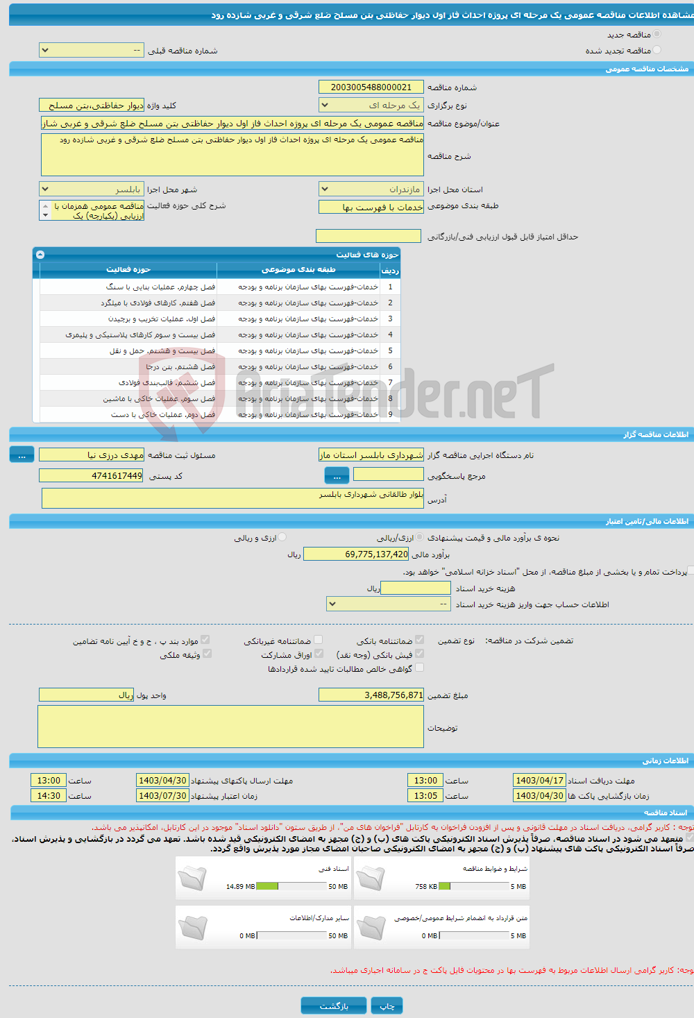 تصویر کوچک آگهی مناقصه عمومی یک مرحله ای پروژه احداث فاز اول دیوار حفاظتی بتن مسلح ضلع شرقی و غربی شازده رود