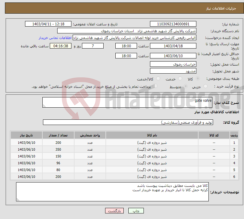 تصویر کوچک آگهی نیاز انتخاب تامین کننده-gate valve