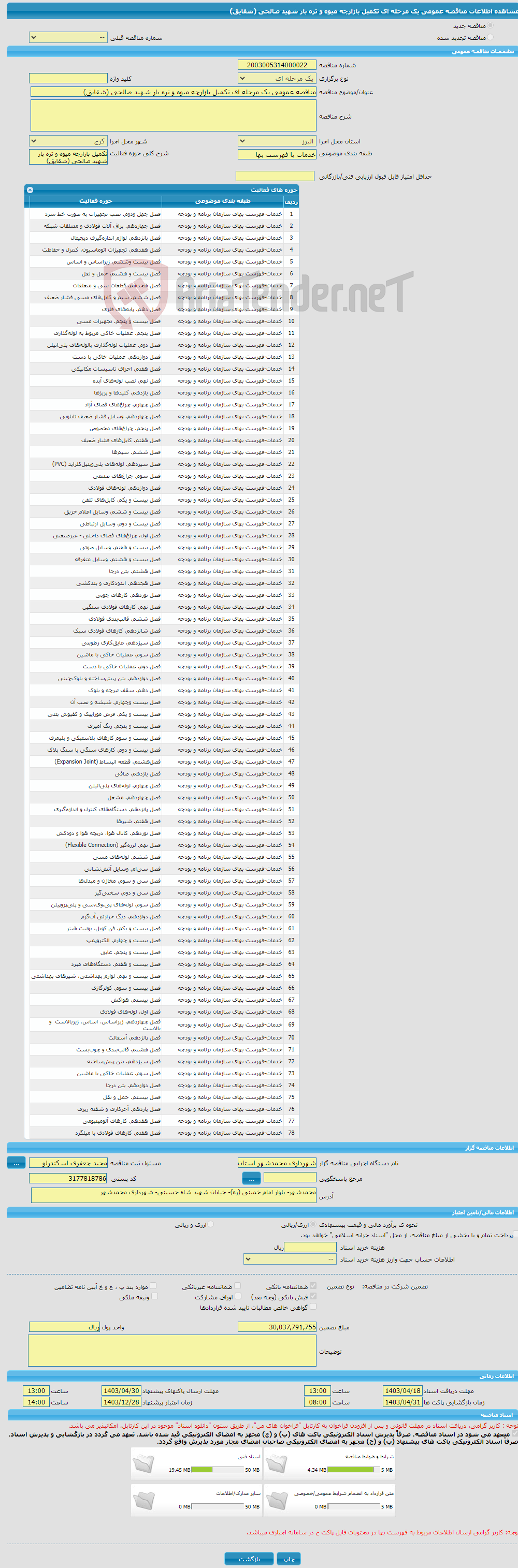 تصویر کوچک آگهی مناقصه عمومی یک مرحله ای تکمیل بازارچه میوه و تره بار شهید صالحی (شقایق)