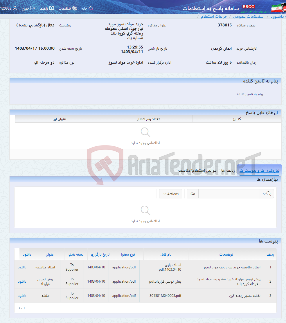 تصویر کوچک آگهی خرید مواد نسوز مورد نیاز جوی اصلی محوطه ریخته گری کوره بلند شماره یک