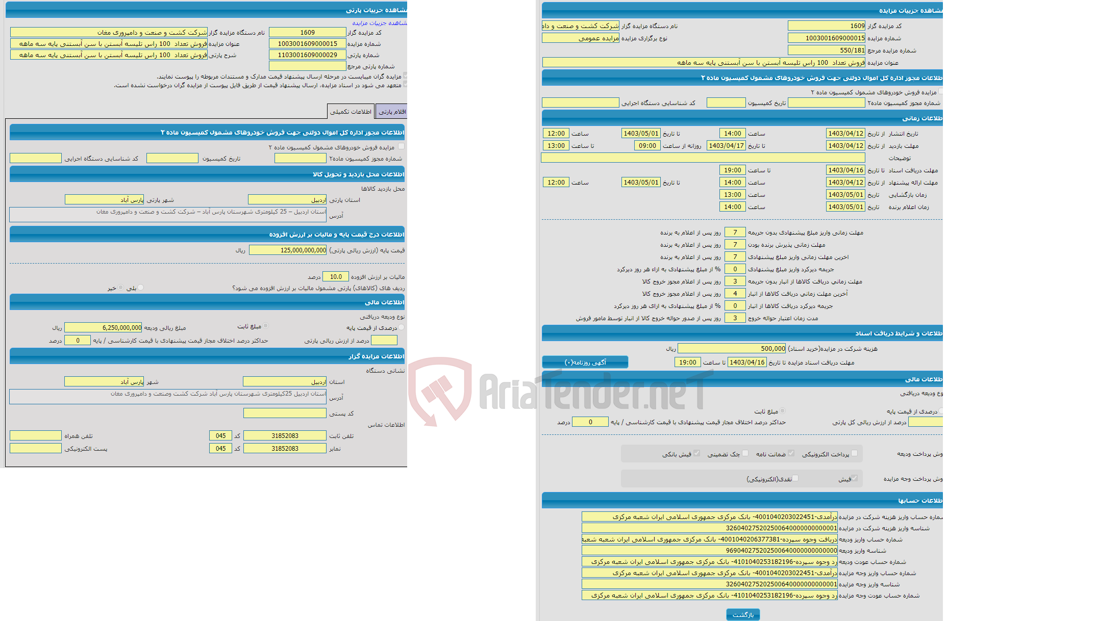 تصویر کوچک آگهی مزایده فروش تعداد 100 راس تلیسه آبستن با سن آبستنی پایه سه ماهه 