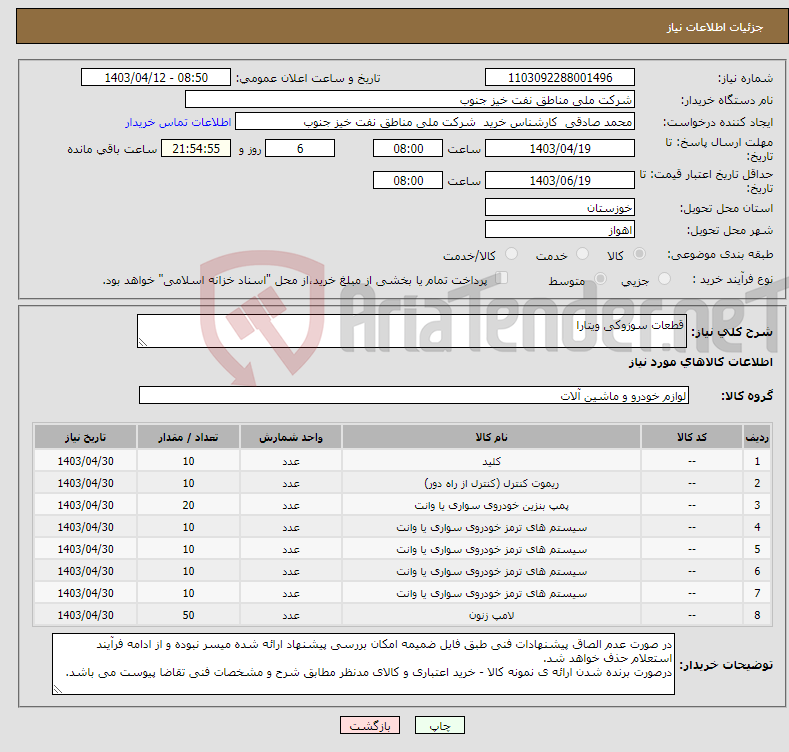 تصویر کوچک آگهی نیاز انتخاب تامین کننده-قطعات سوزوکی ویتارا