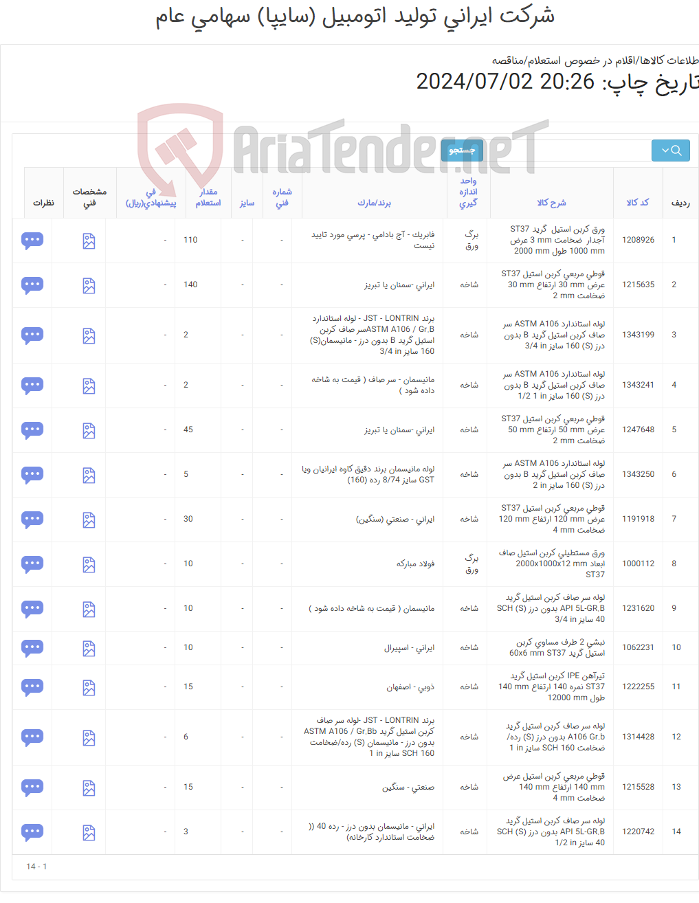 تصویر کوچک آگهی قوطی - ورق- لوله استاندارد (اهن آلات)