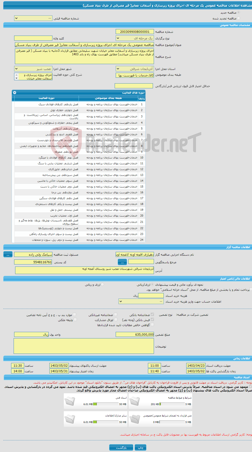 تصویر کوچک آگهی مناقصه عمومی یک مرحله ای اجرای پروژه زیرسازی و آسفالت معابر( قیر مصرفی از طرف بنیاد مسکن)