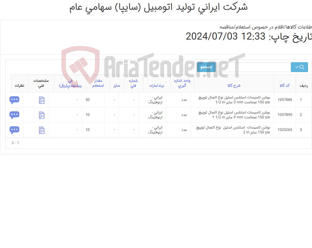 تصویر کوچک آگهی 3 ردیف اقلام استنلیس استیل