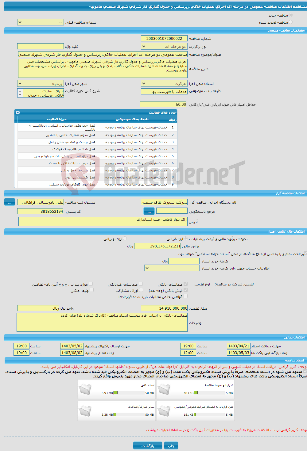 تصویر کوچک آگهی مناقصه عمومی دو مرحله ای اجرای عملیات خاکی،زیرساس و جدول گذاری فاز شرقی شهرک صنعتی مامونیه