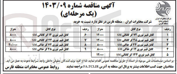 تصویر کوچک آگهی خرید کابل فیبر نوری 144 کر کانالی sm