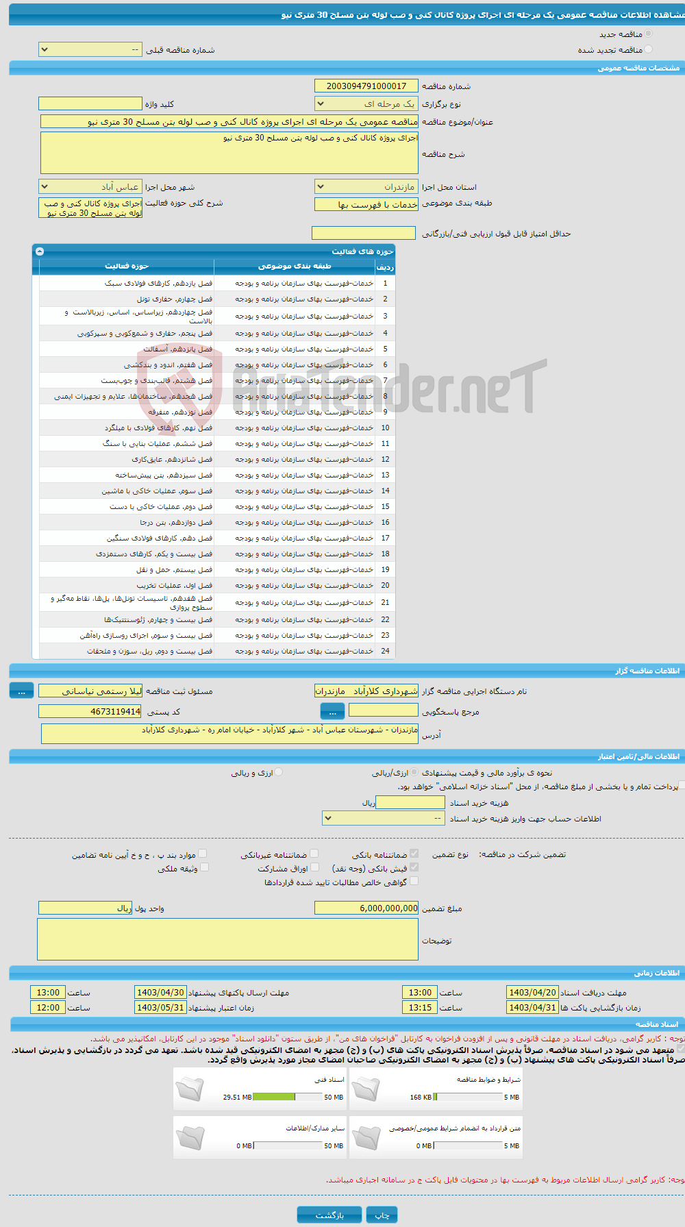 تصویر کوچک آگهی مناقصه عمومی یک مرحله ای اجرای پروژه کانال کنی و صب لوله بتن مسلح 30 متری نیو