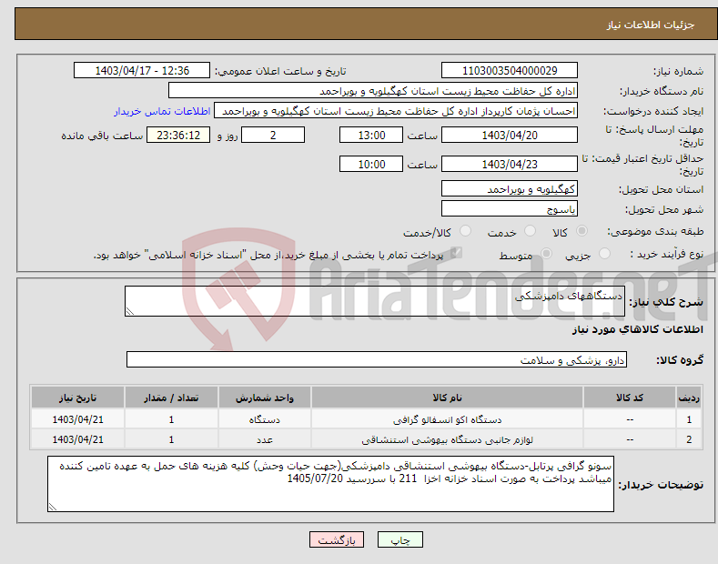 تصویر کوچک آگهی نیاز انتخاب تامین کننده-دستگاههای دامپزشکی