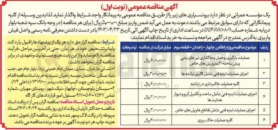 تصویر کوچک آگهی عملیات بارگیری و حمل و جاگذاری تیرهای بتنی پیش ساخته 30 متری پل های خاص