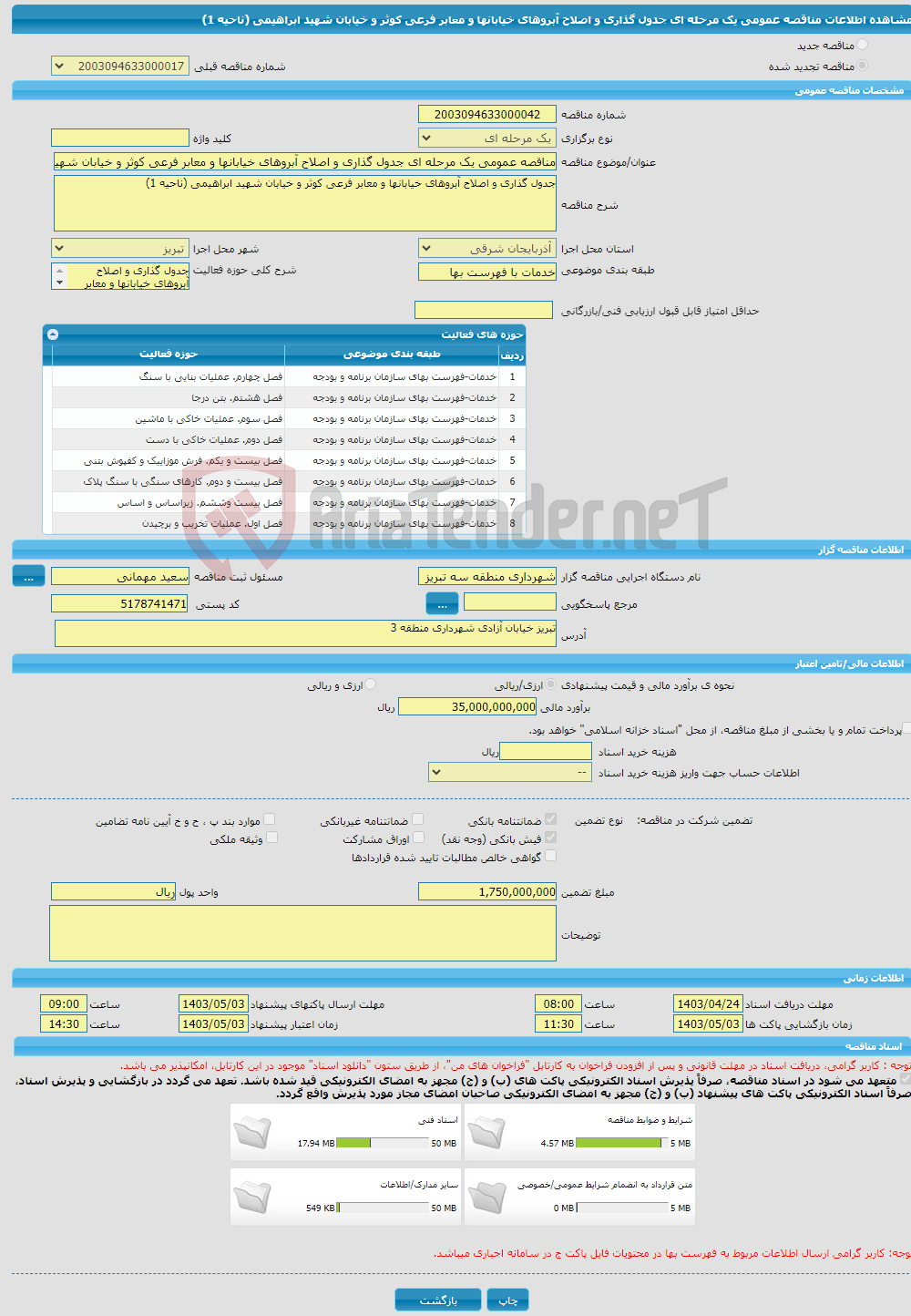 تصویر کوچک آگهی مناقصه عمومی یک مرحله ای جدول گذاری و اصلاح آبروهای خیابانها و معابر فرعی کوثر و خیابان شهید ابراهیمی (ناحیه 1)