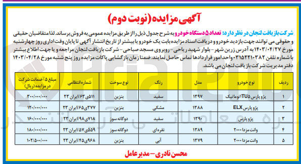 تصویر کوچک آگهی فروش تعداد 5دستگاه خودرو سواری 