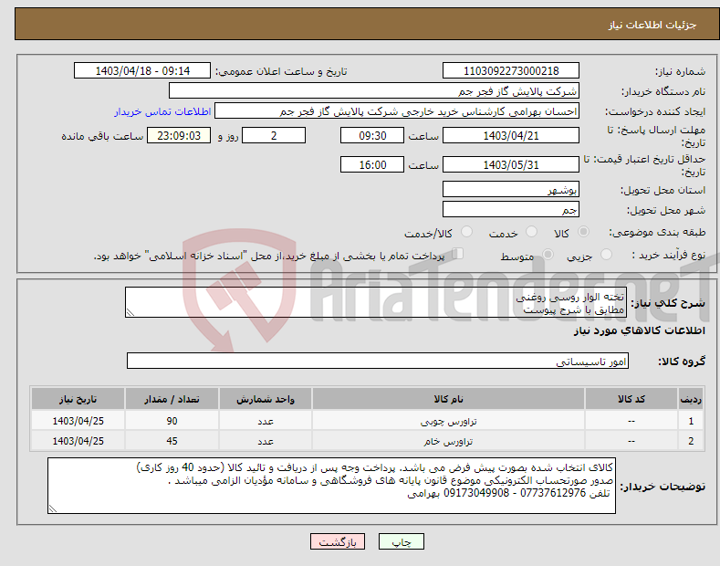 تصویر کوچک آگهی نیاز انتخاب تامین کننده-تخته الوار روسی روغنی مطابق با شرح پیوست