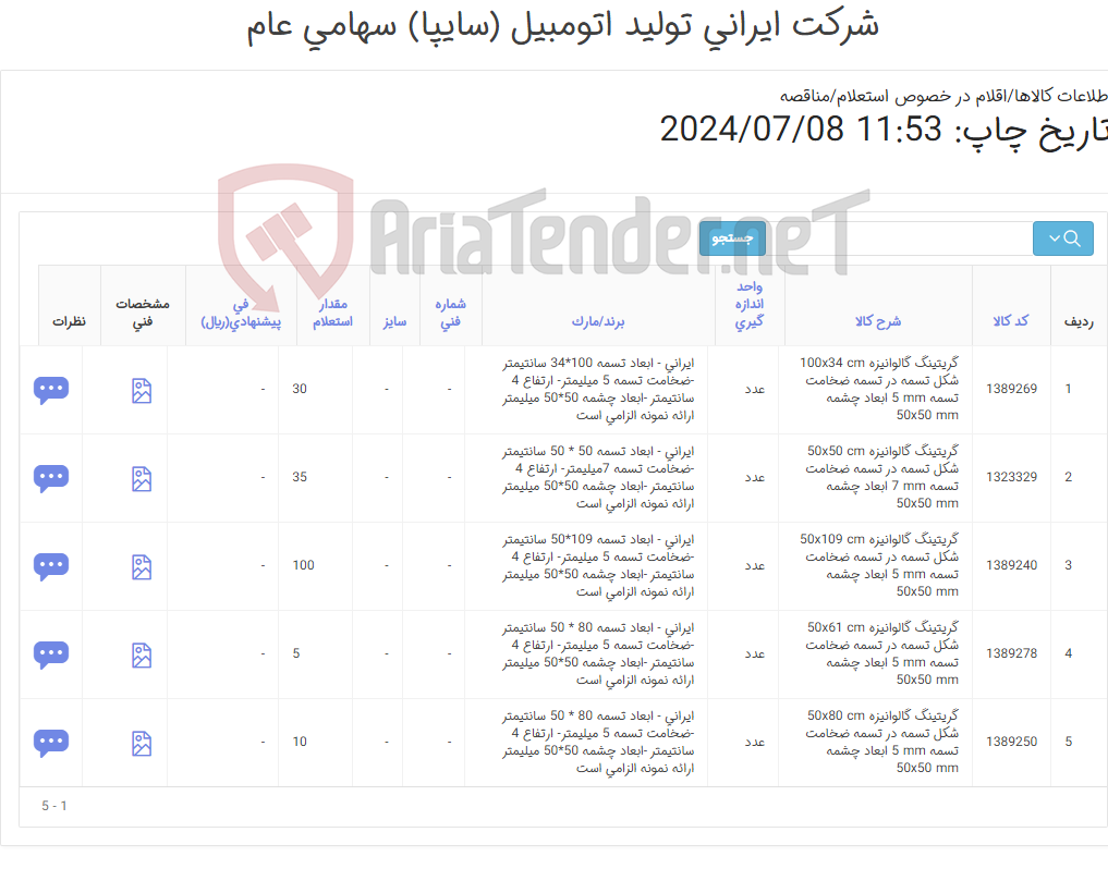تصویر کوچک آگهی گریتینگ گالوانیزه
