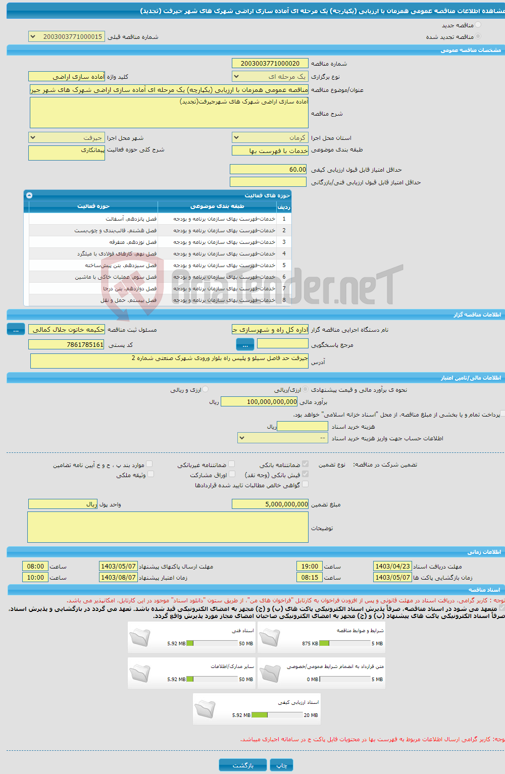 تصویر کوچک آگهی مناقصه عمومی همزمان با ارزیابی (یکپارچه) یک مرحله ای آماده سازی اراضی شهرک های شهر جیرفت (تجدید)