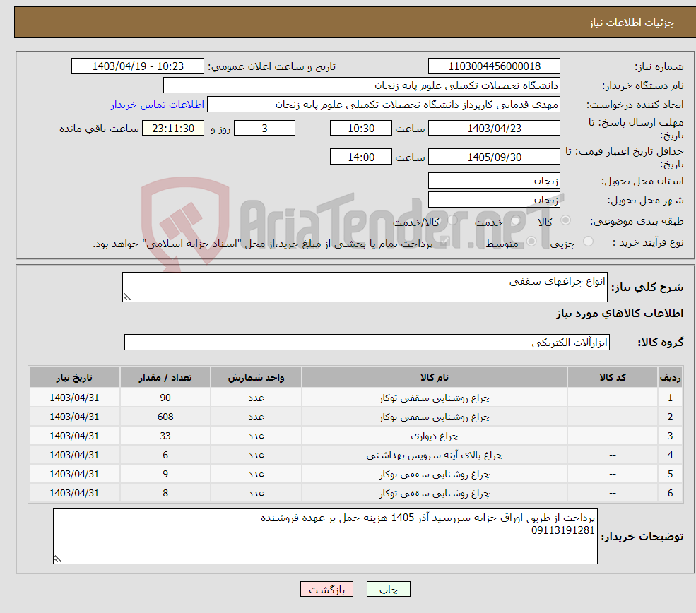 تصویر کوچک آگهی نیاز انتخاب تامین کننده-انواع چراغهای سقفی