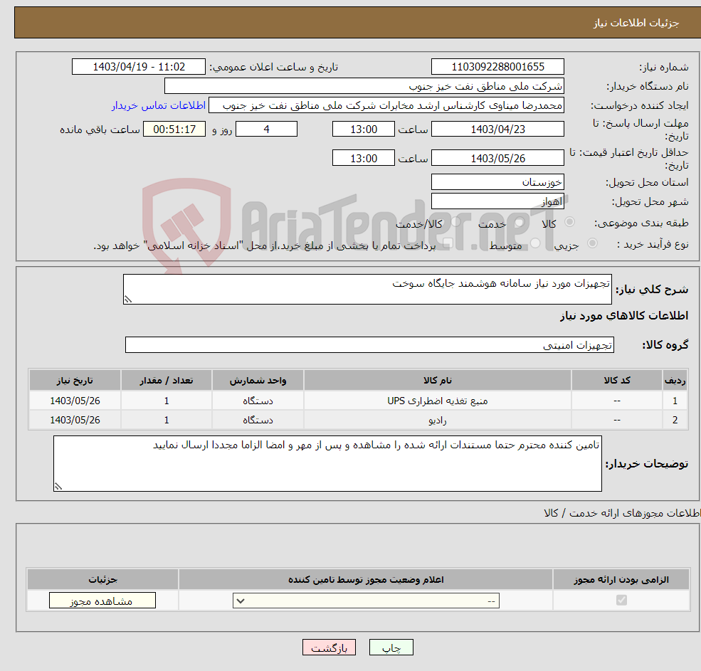 تصویر کوچک آگهی نیاز انتخاب تامین کننده-تجهیزات مورد نیاز سامانه هوشمند جایگاه سوخت