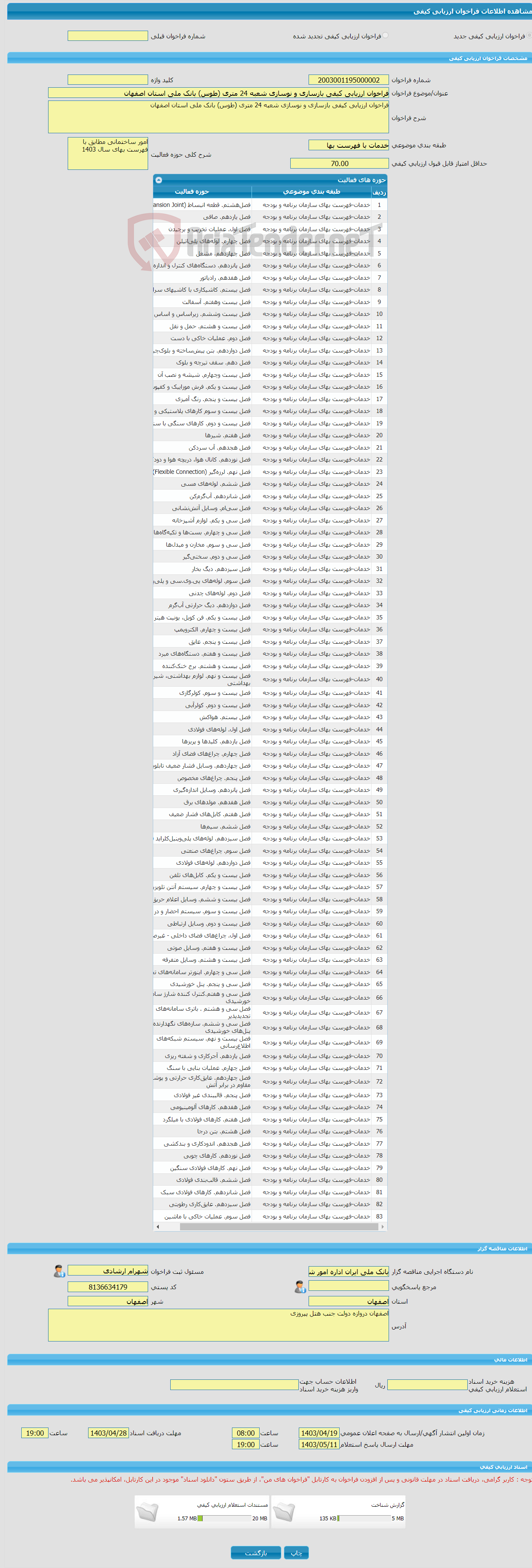 تصویر کوچک آگهی فراخوان ارزیابی کیفی بازسازی و نوسازی شعبه 24 متری (طوس) بانک ملی استان اصفهان