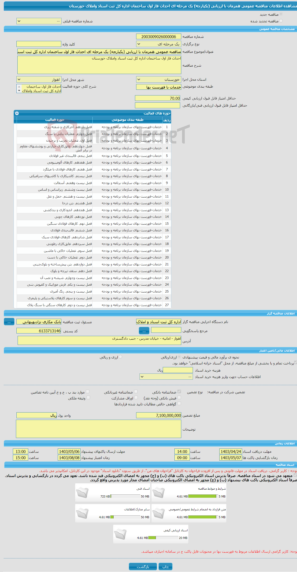 تصویر کوچک آگهی مناقصه عمومی همزمان با ارزیابی (یکپارچه) یک مرحله ای احداث فاز اول ساختمان اداره کل ثبت اسناد واملاک خوزستان